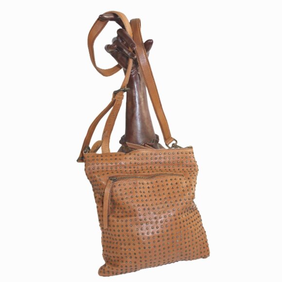 Platania Made In Italy Studded Leather Light Cognac Cross Body Shoulder … - Picture 4 of 11